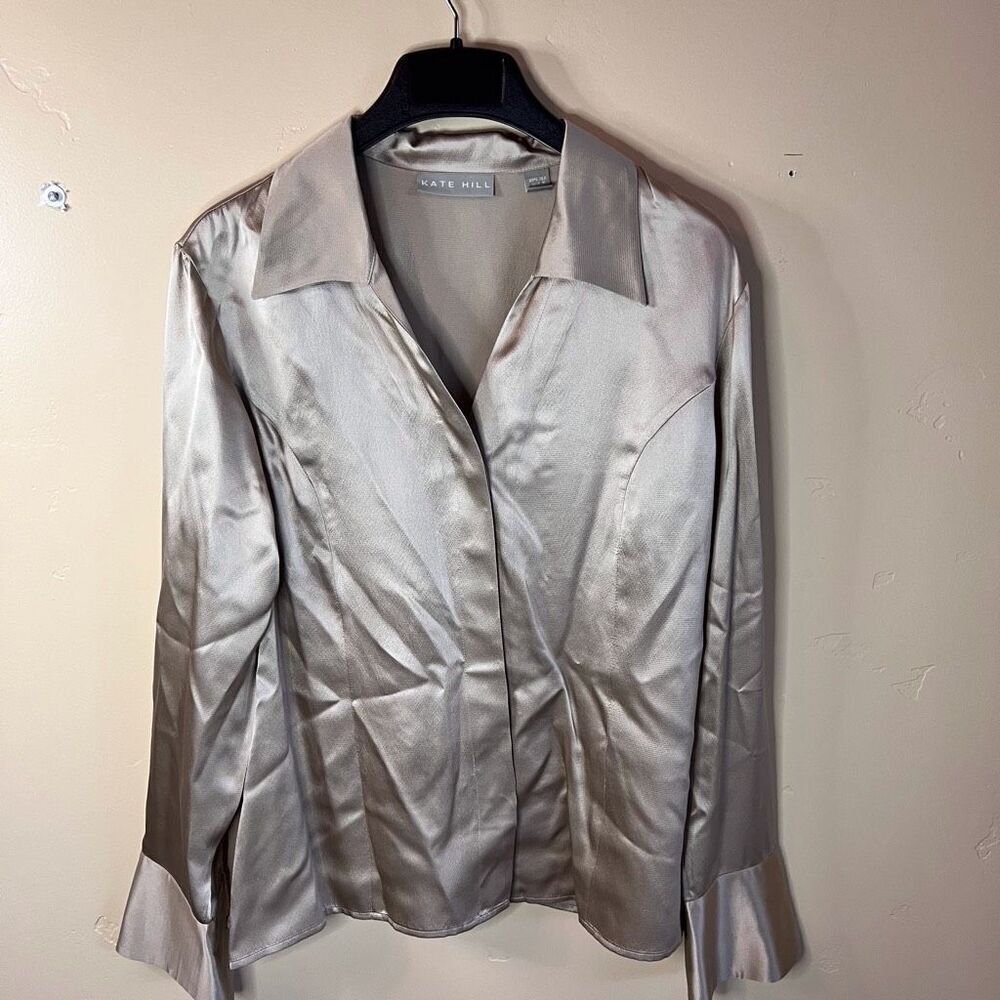 Kate Hill Womens Silk Button Down Shirt Size 14 Y2K 90s Career Wear